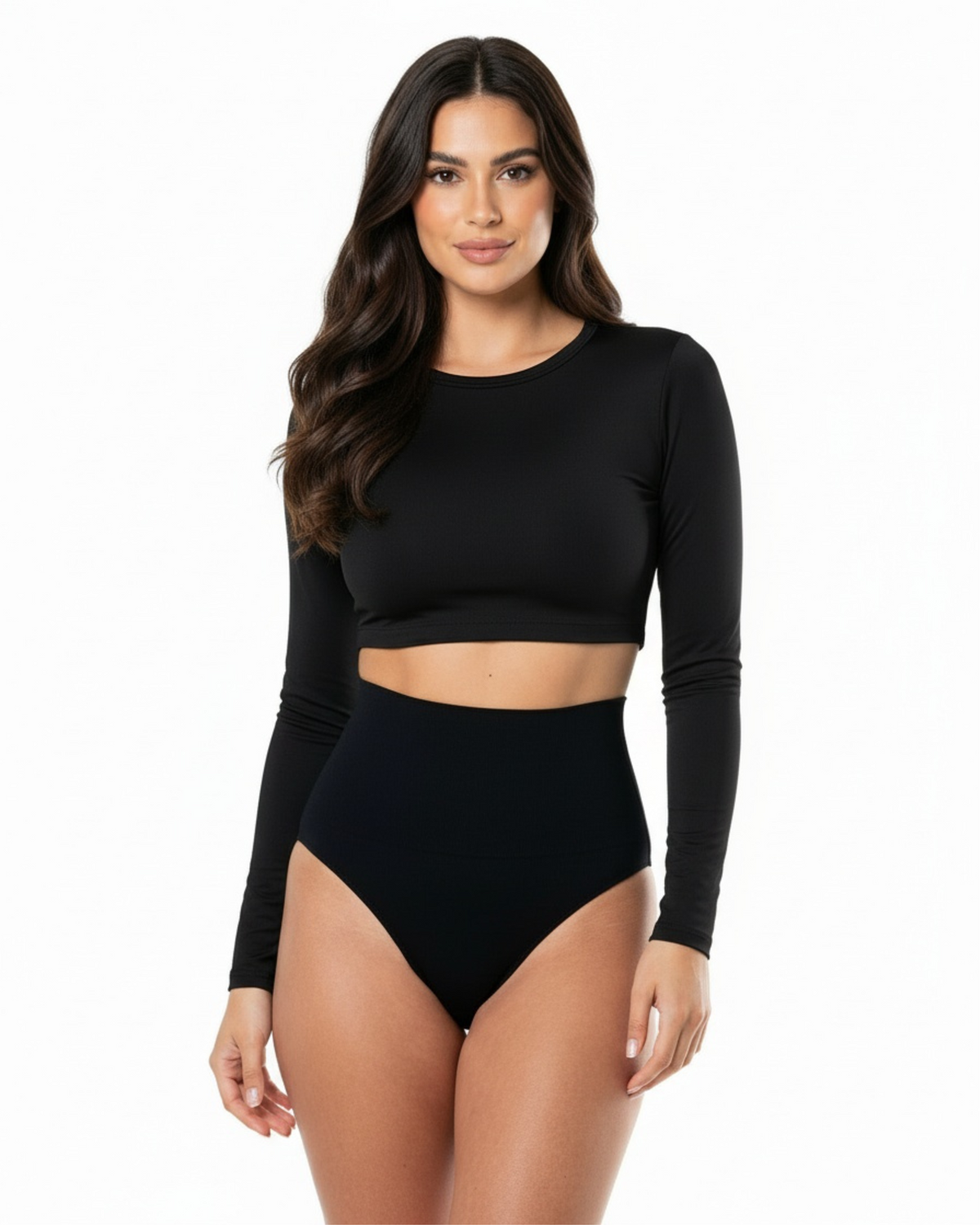 High-Waisted Thong — prenda moldeadora en color negro · Novah Collection [color:Negro]
