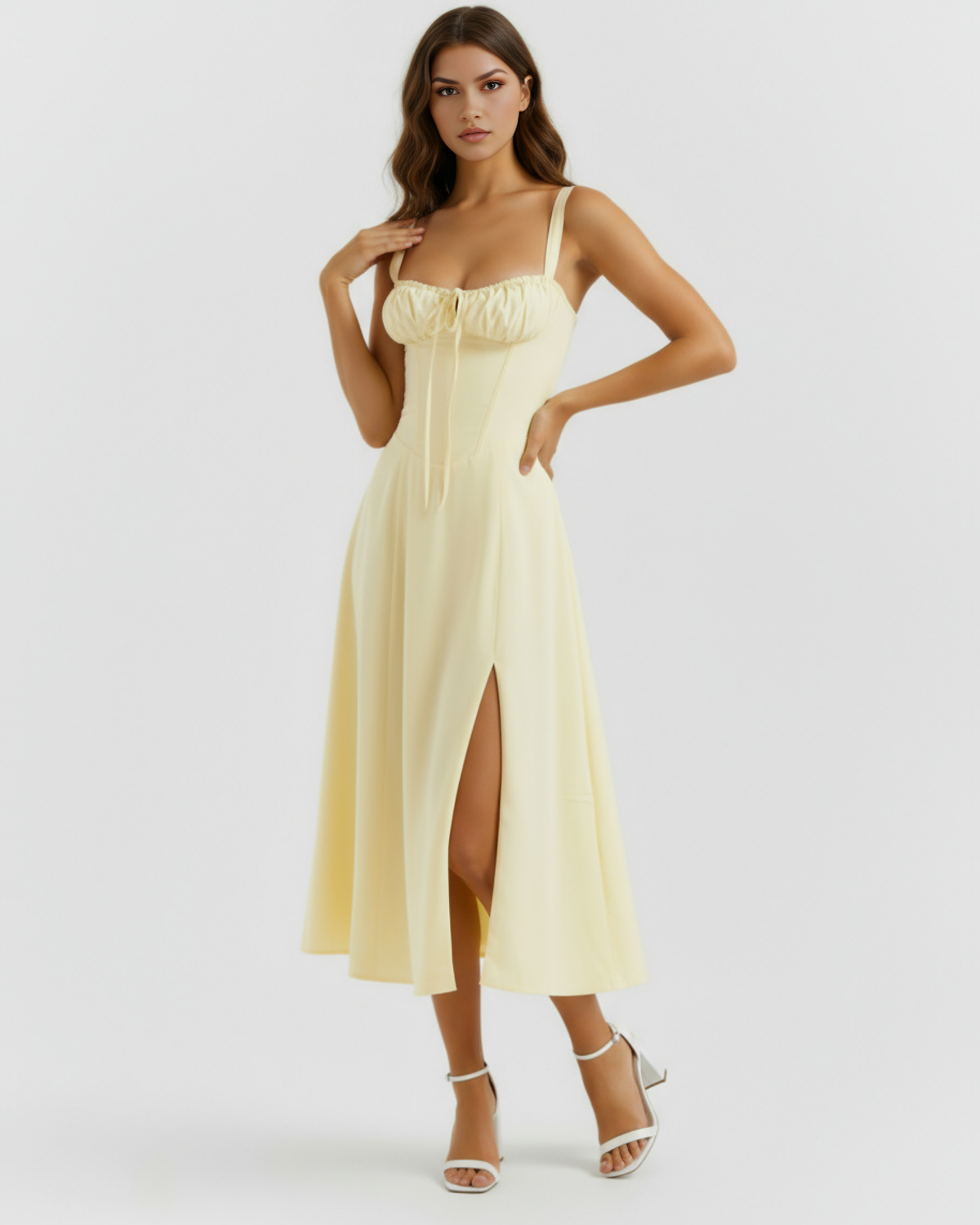 Aurora — vestido en color amarillo claro · Novah Collection [color:Amarillo Claro]