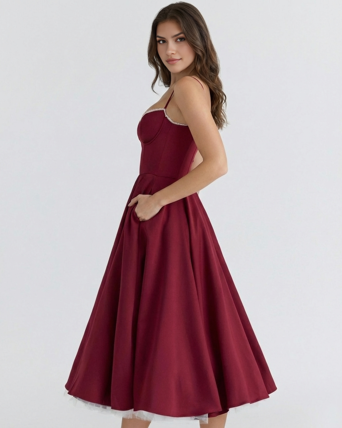 Selene — vestido en color burdeos · Novah Collection [color:Burdeos]