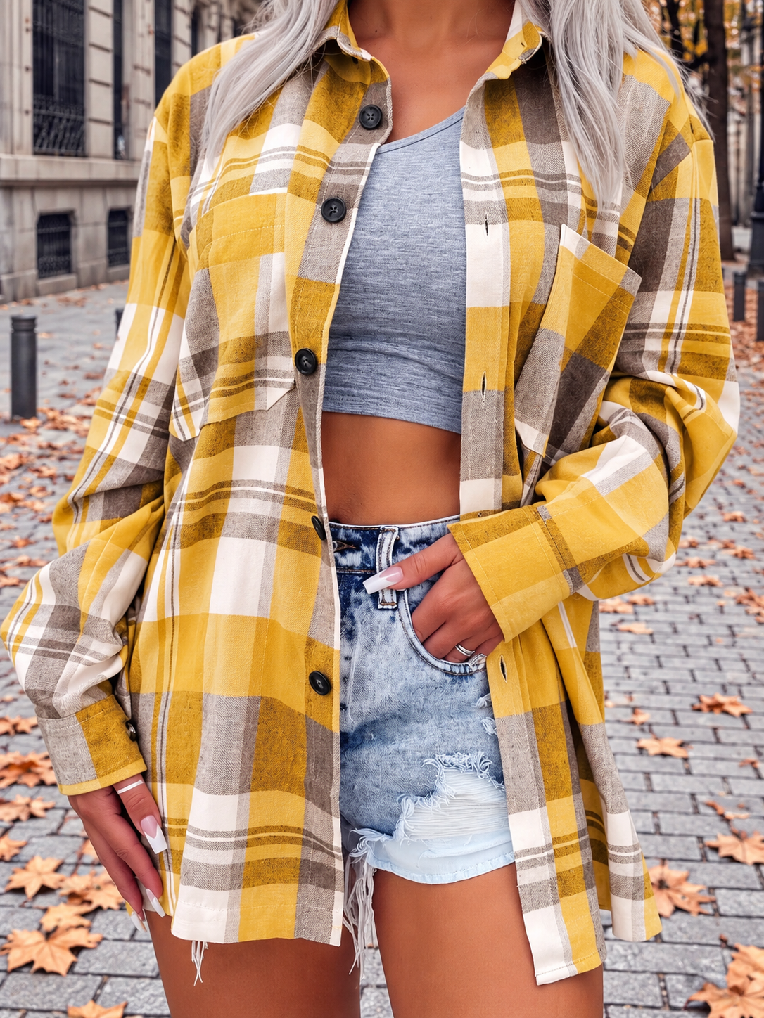 Inés — Camisa de cuadros en color amarillo
· Novah Collection
 [color:Amarillo]