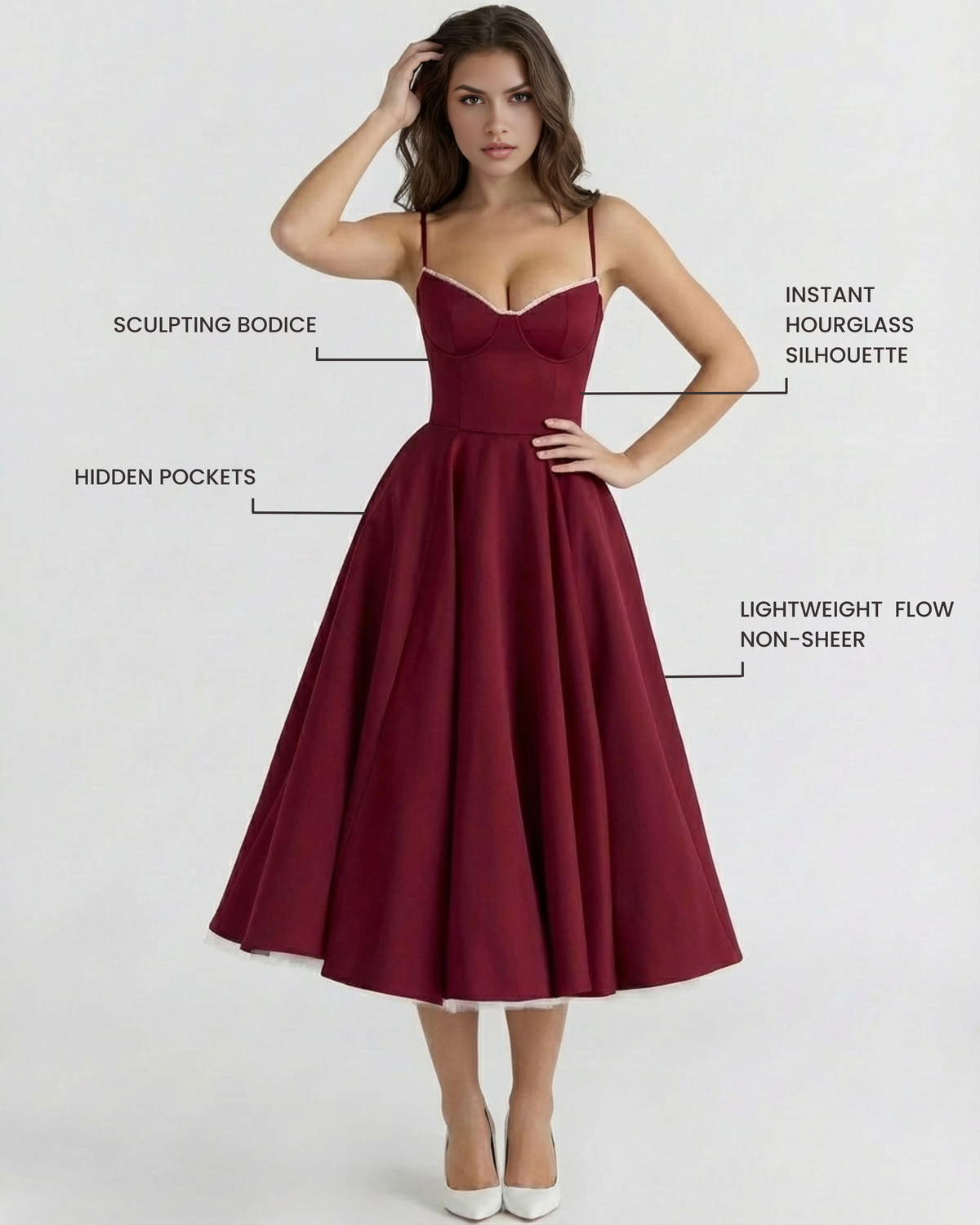 Selene — vestido en color burdeos · Novah Collection [color:Burdeos]